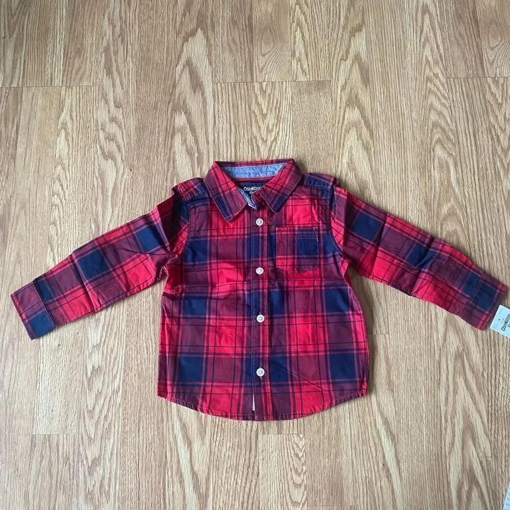 OshKosh B'gosh Plaid Button Up Shirt Red Navy 24 Months